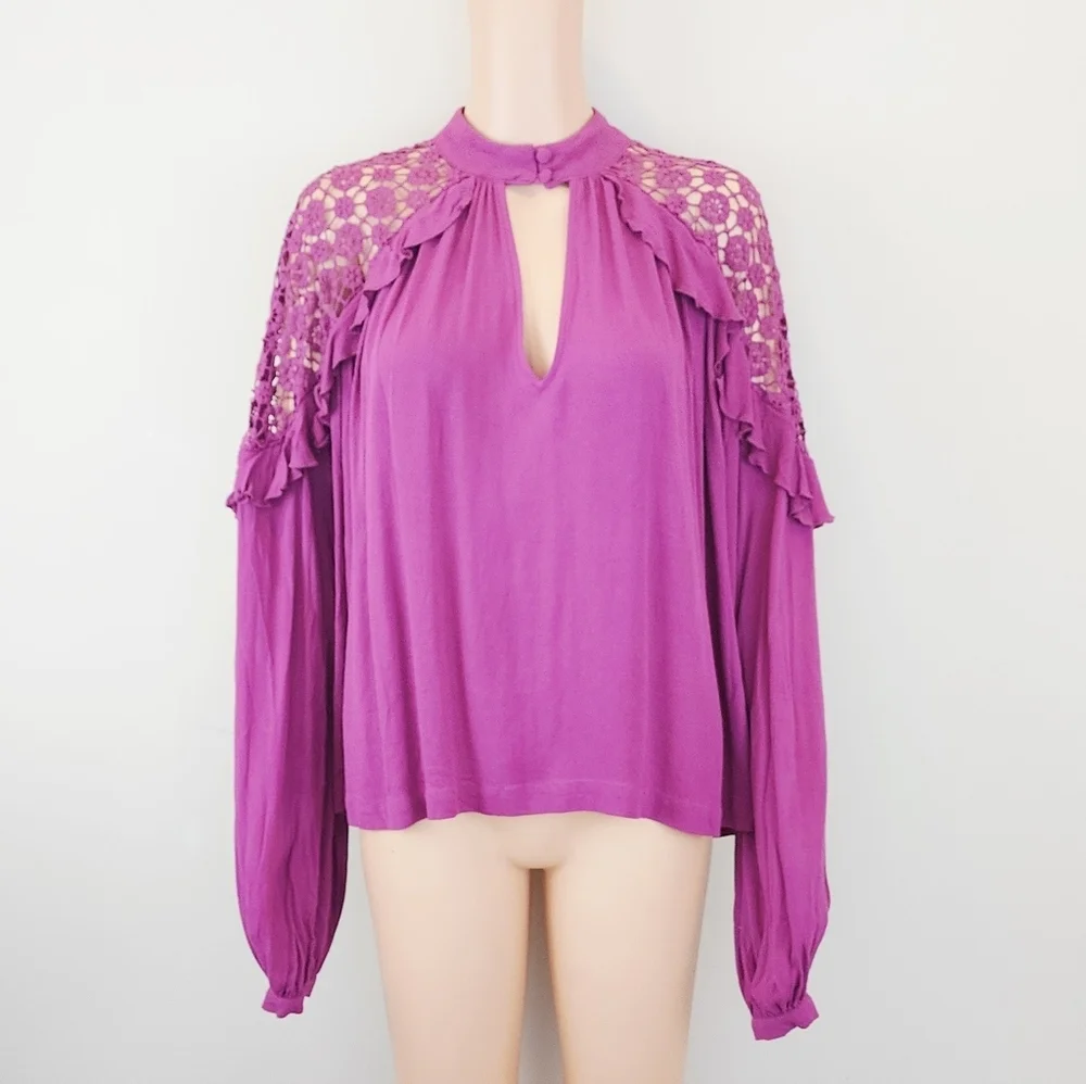 Free People Little Bit Of Love Raspberry long sleeve blouse